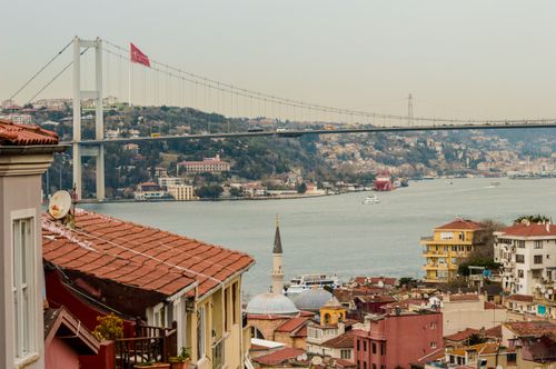 Free Beautiful landscape of Istanbul featuring the Bosphorus Bridge and surrounding architecture. Stock Photo