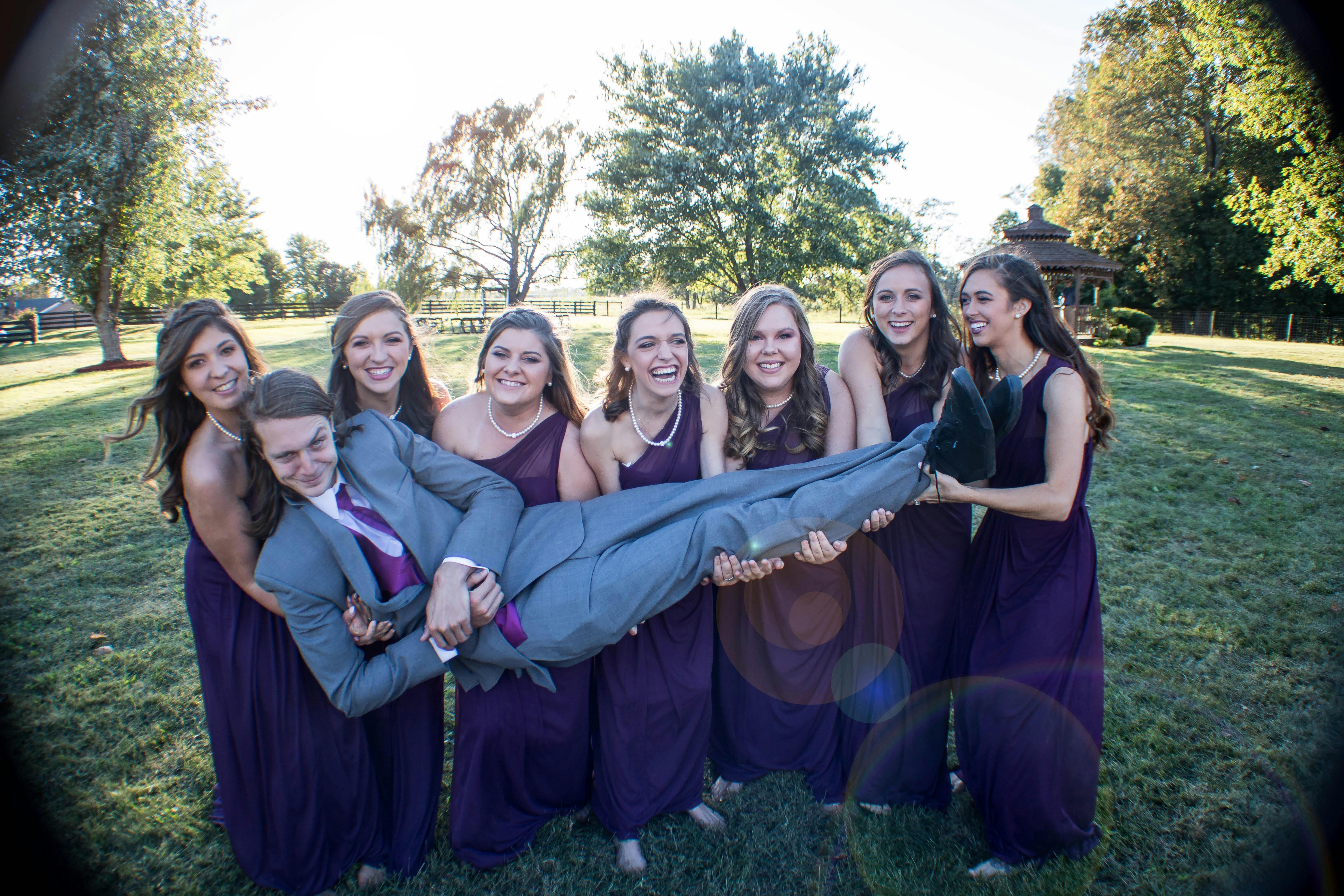 Free stock photo of bridesmaids, funny, groom
