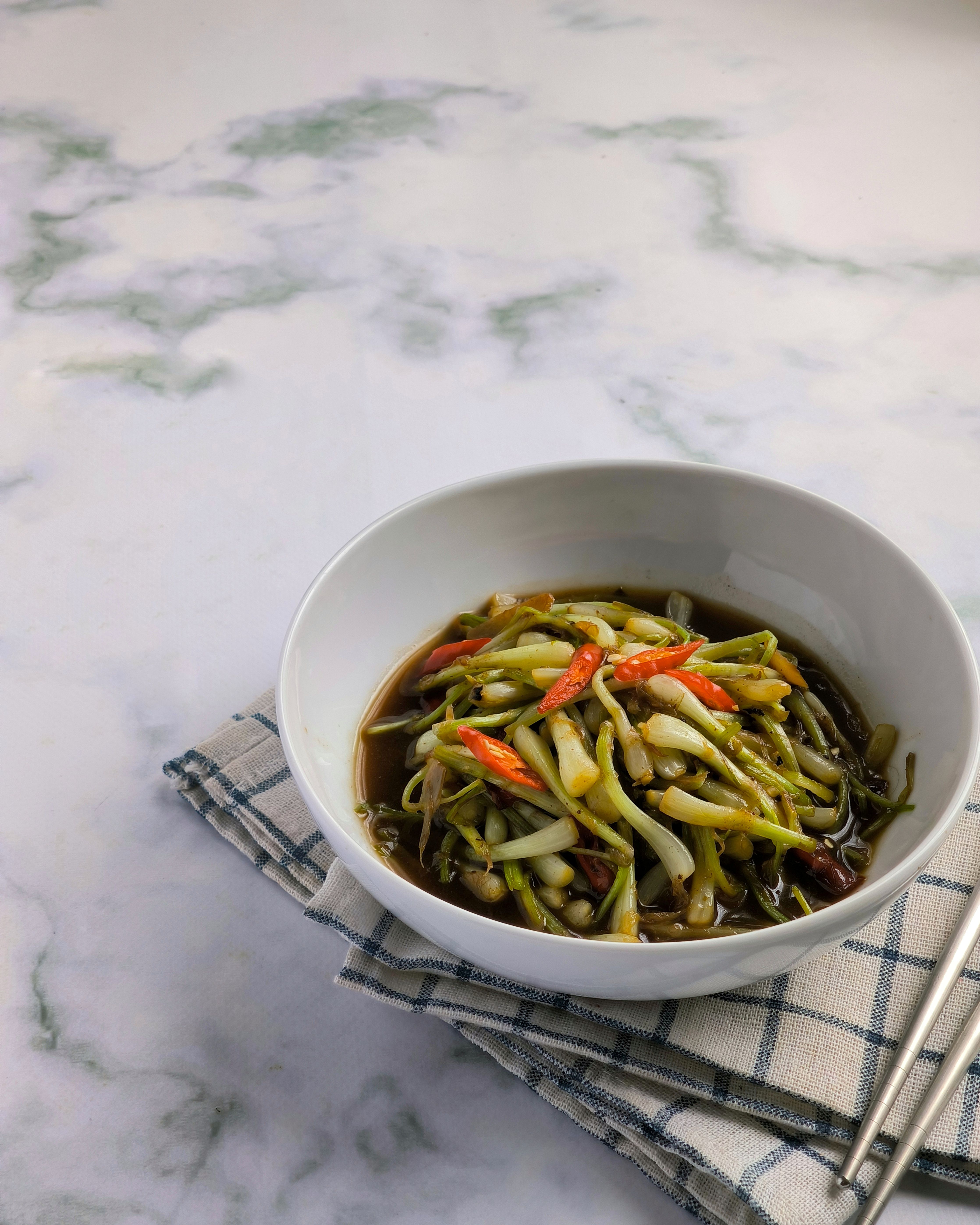 Savory Asian Stir Fry in White Bowl