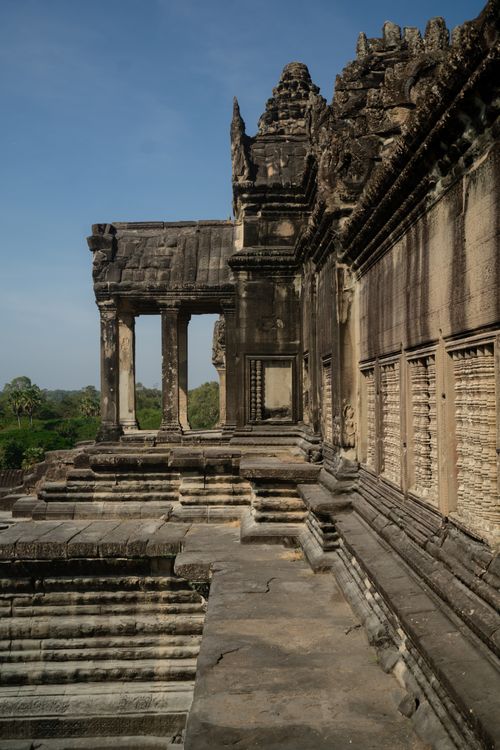 Free A striking view of the ancient architecture at Angkor Wat, Cambodia. Stock Photo