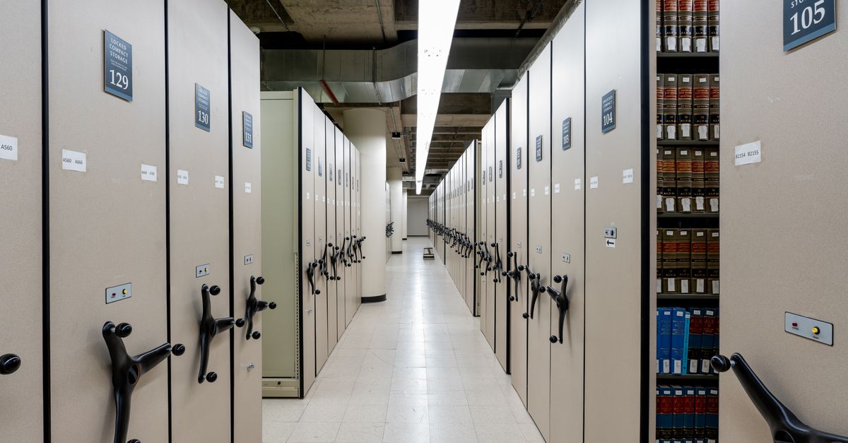 Reference Library Storage File Storage Modern Library Archive Storage Room with Compact Shelving · Free Stock ...