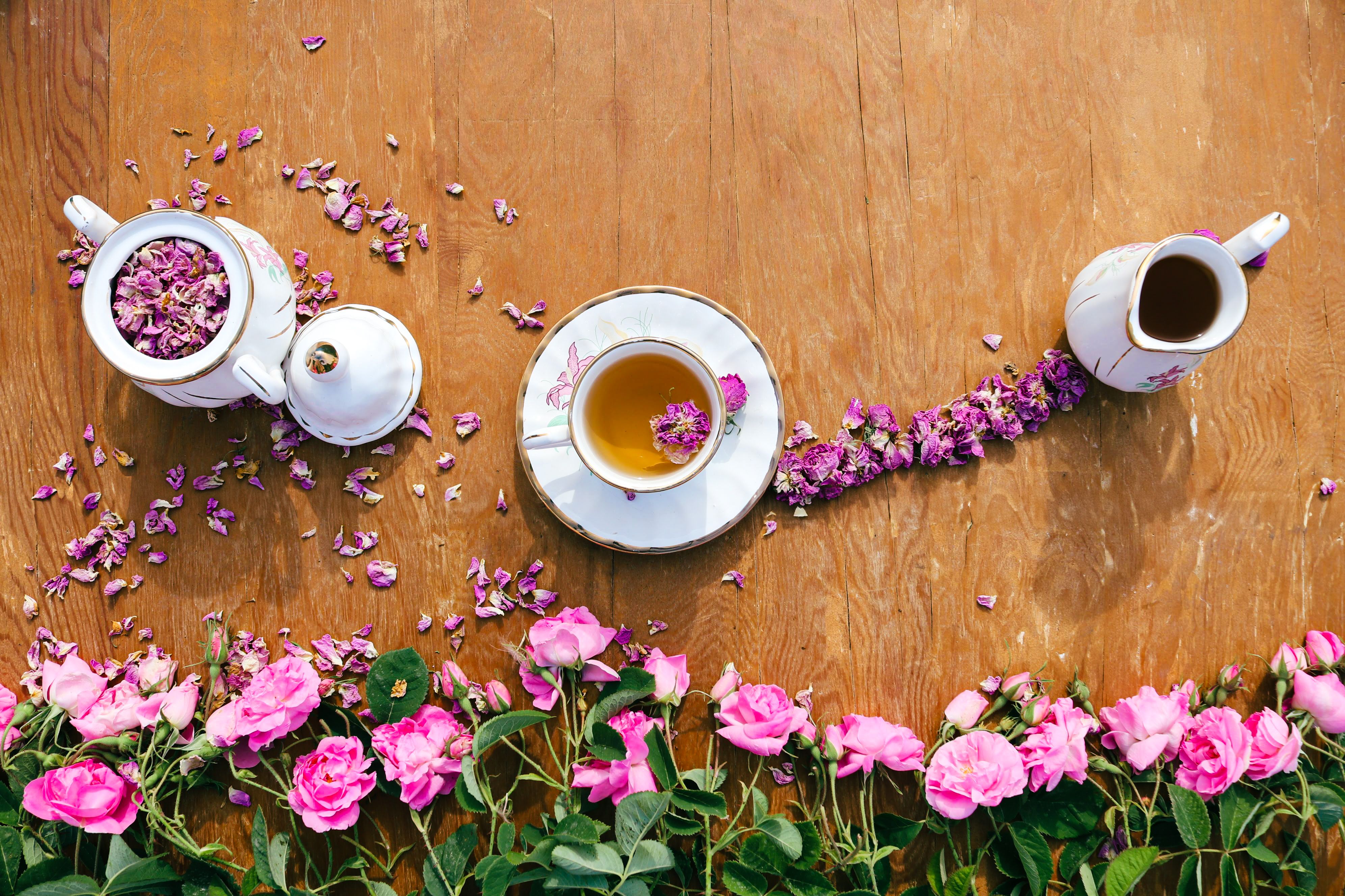 Elegant Tea Setting with Pink Roses · Free Stock Photo