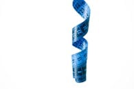 Blue Spiral Measuring Tape on White Background
