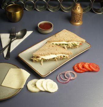 With Cheese Vegetable Sandwich On Wheat