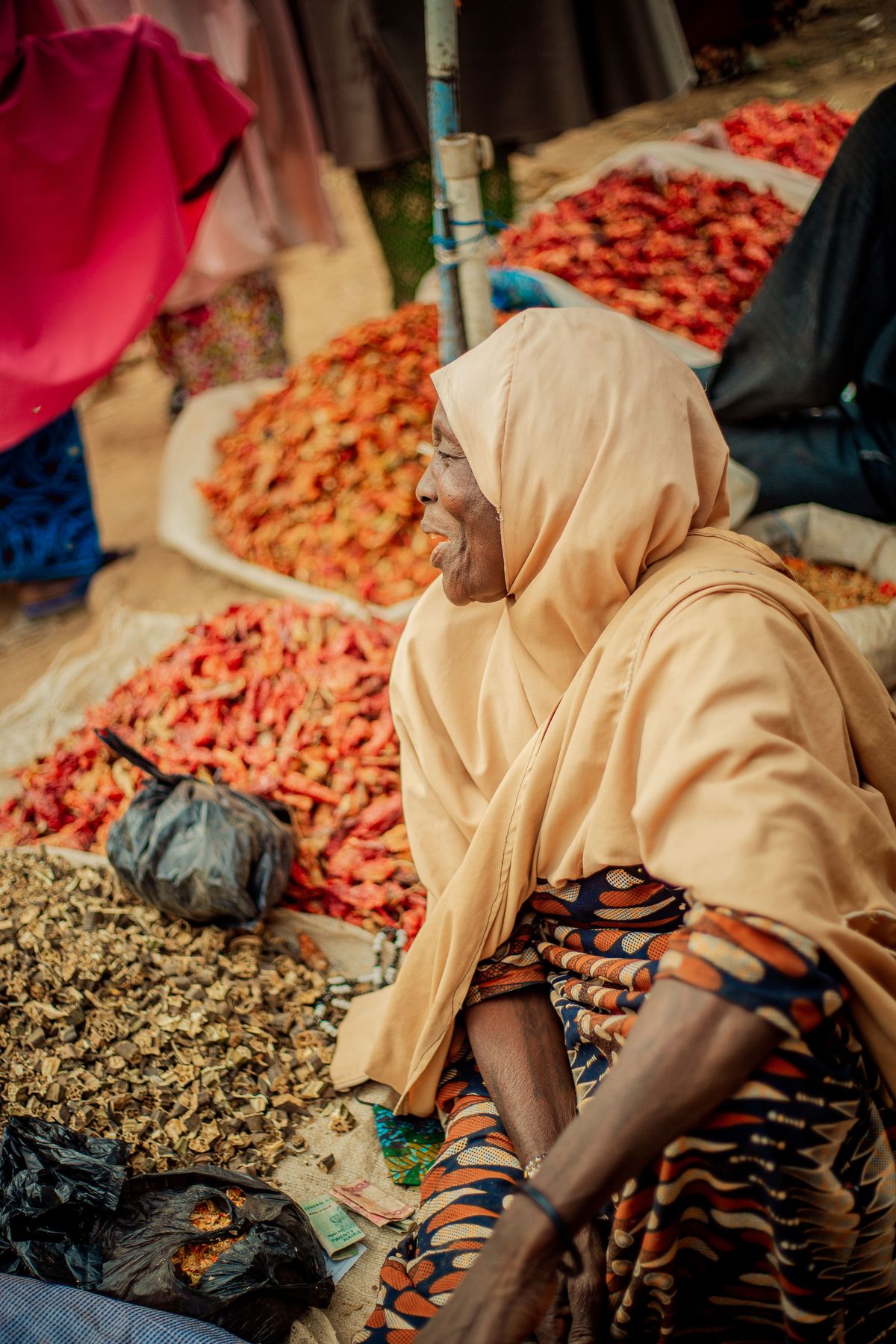 Dried peppers and produce