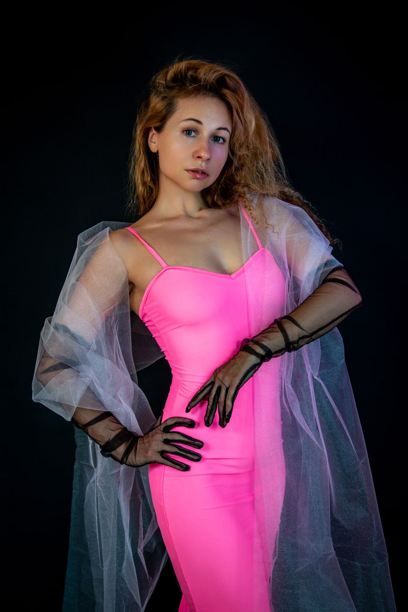 Pink Dress & Mesh Gloves