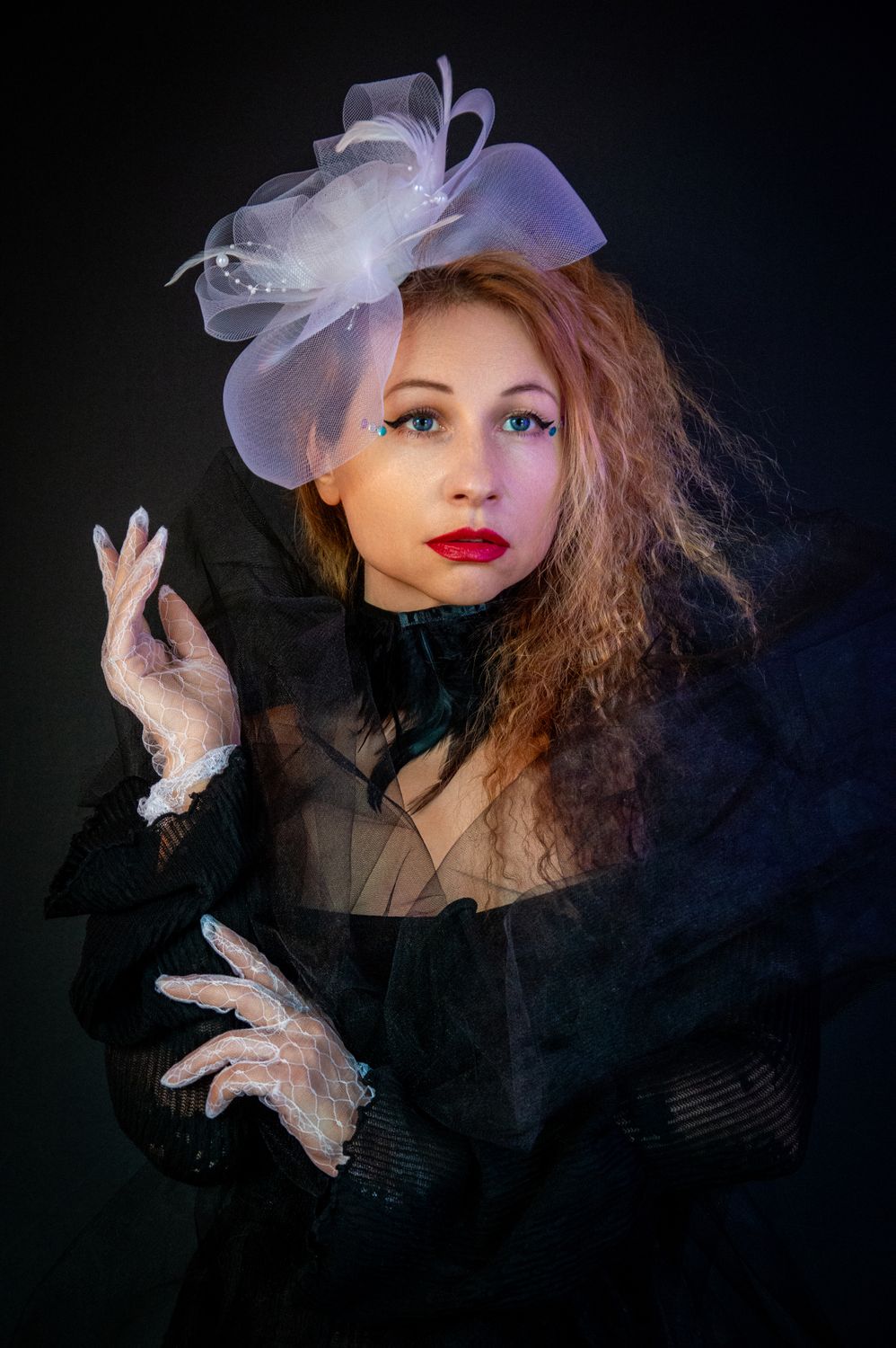 Elegant Woman in Black Veil and White Hat Portrait · Free Stock Photo