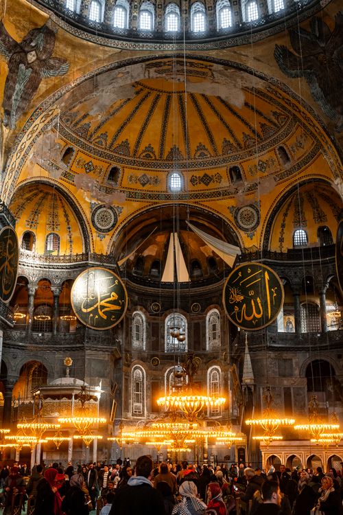 Free Reviving history with the stunning interior of Hagia Sophia in Istanbul, Turkey. Stock Photo