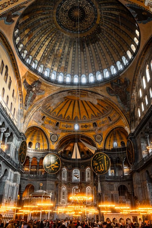 Free Inside view of Hagia Sophia Mosque showcasing its grand architectural design and historic charm. Stock Photo