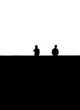 Black and white silhouette of two people in Rabat, Morocco.