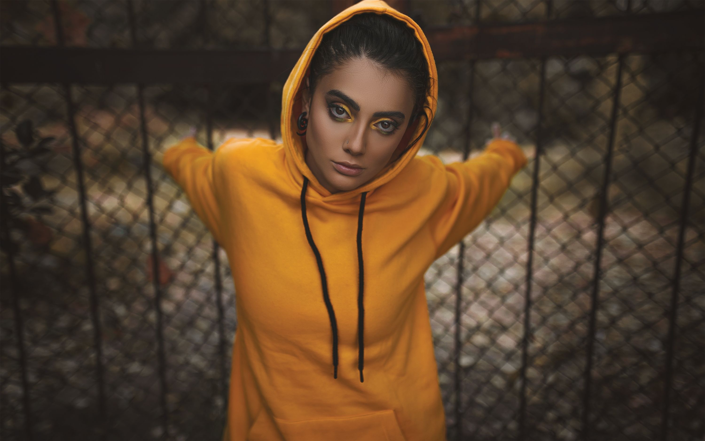 Download Woman Wearing Yellow Hooded Jacket Free Stock Photo PSD Mockup Templates