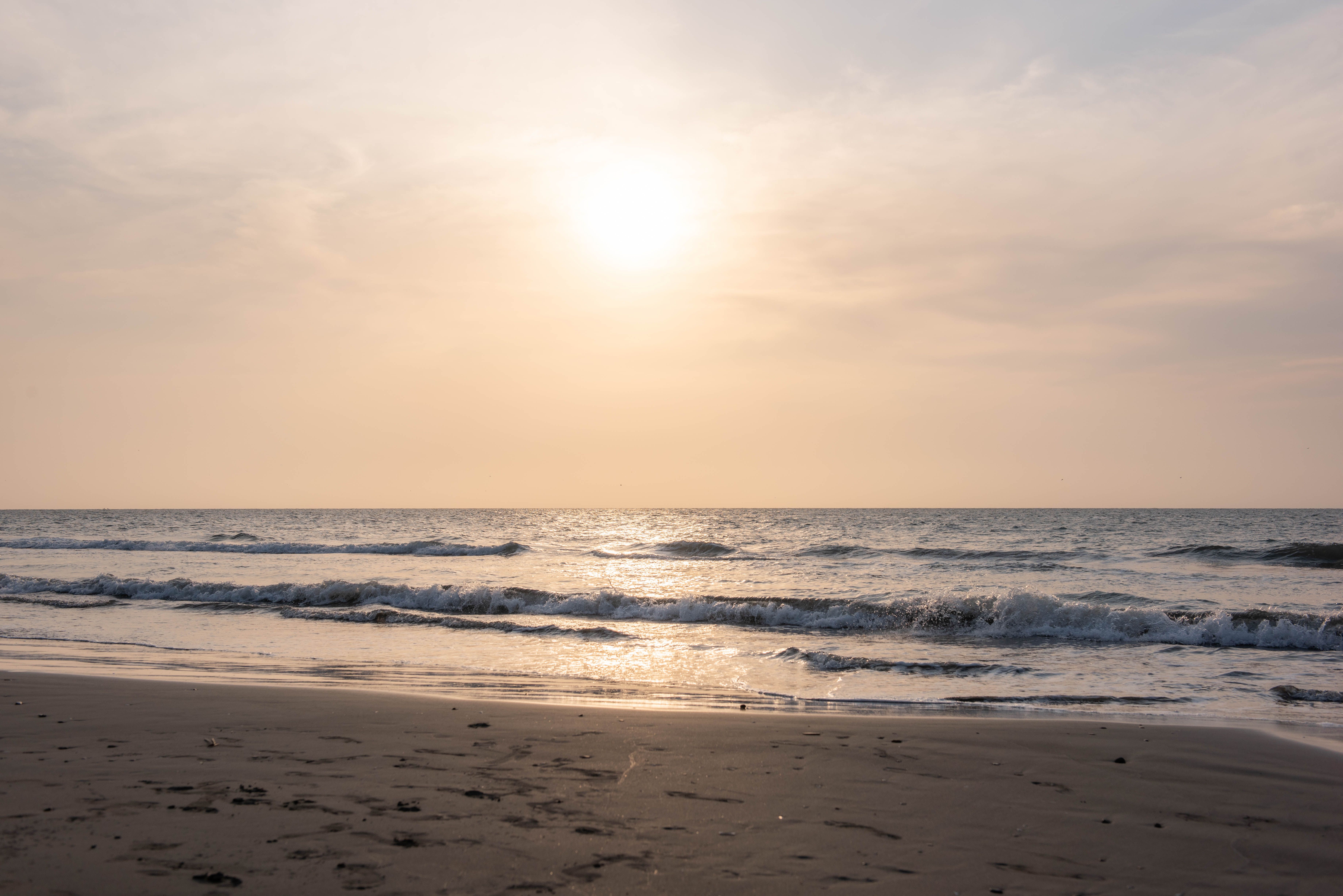 Sunset Over a Serene Beach Shoreline · Free Stock Photo