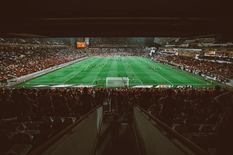 Aerial view of a packed football stadium