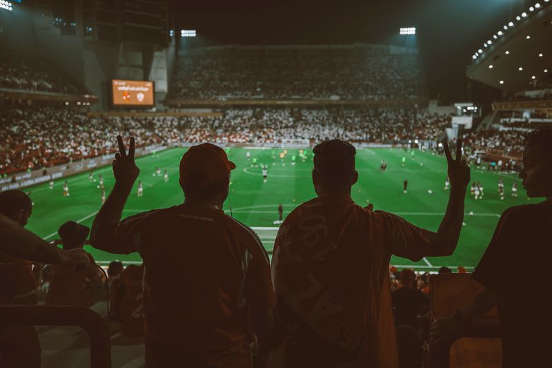 Fans cheering in a packed stadium