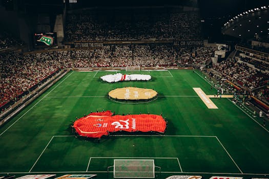Aerial shot of a football match in Abu Dhabi stadium filled with enthusiastic fans.