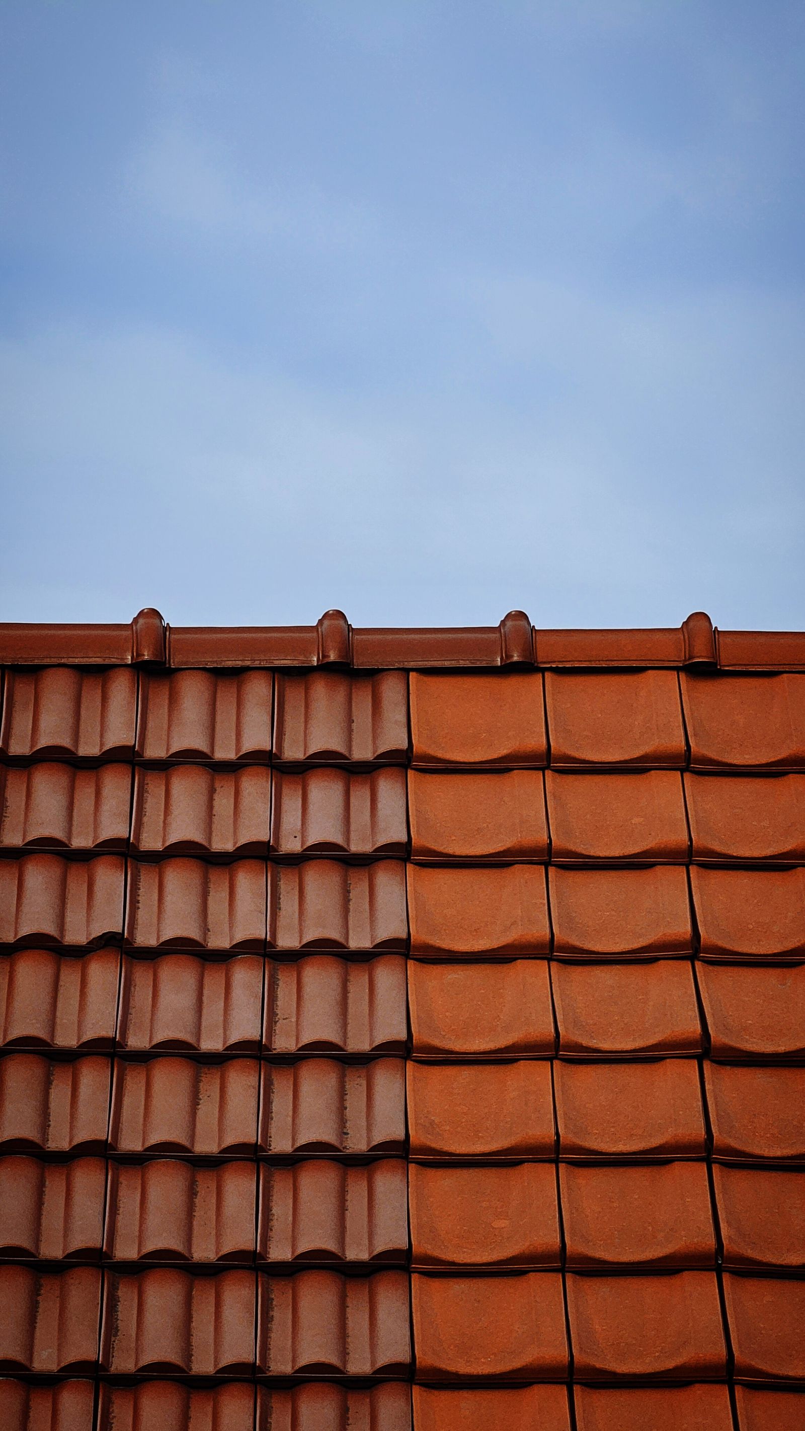 Close-up of new clay roof tiles