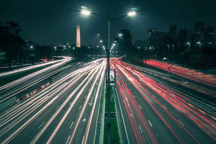 Light Trails On City Street At Night