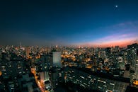 黄昏时分，圣保罗的天际线展现出壮丽景色，城市灯光与摩天大楼充满活力