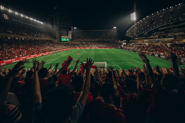 Soccer match under stadium lights