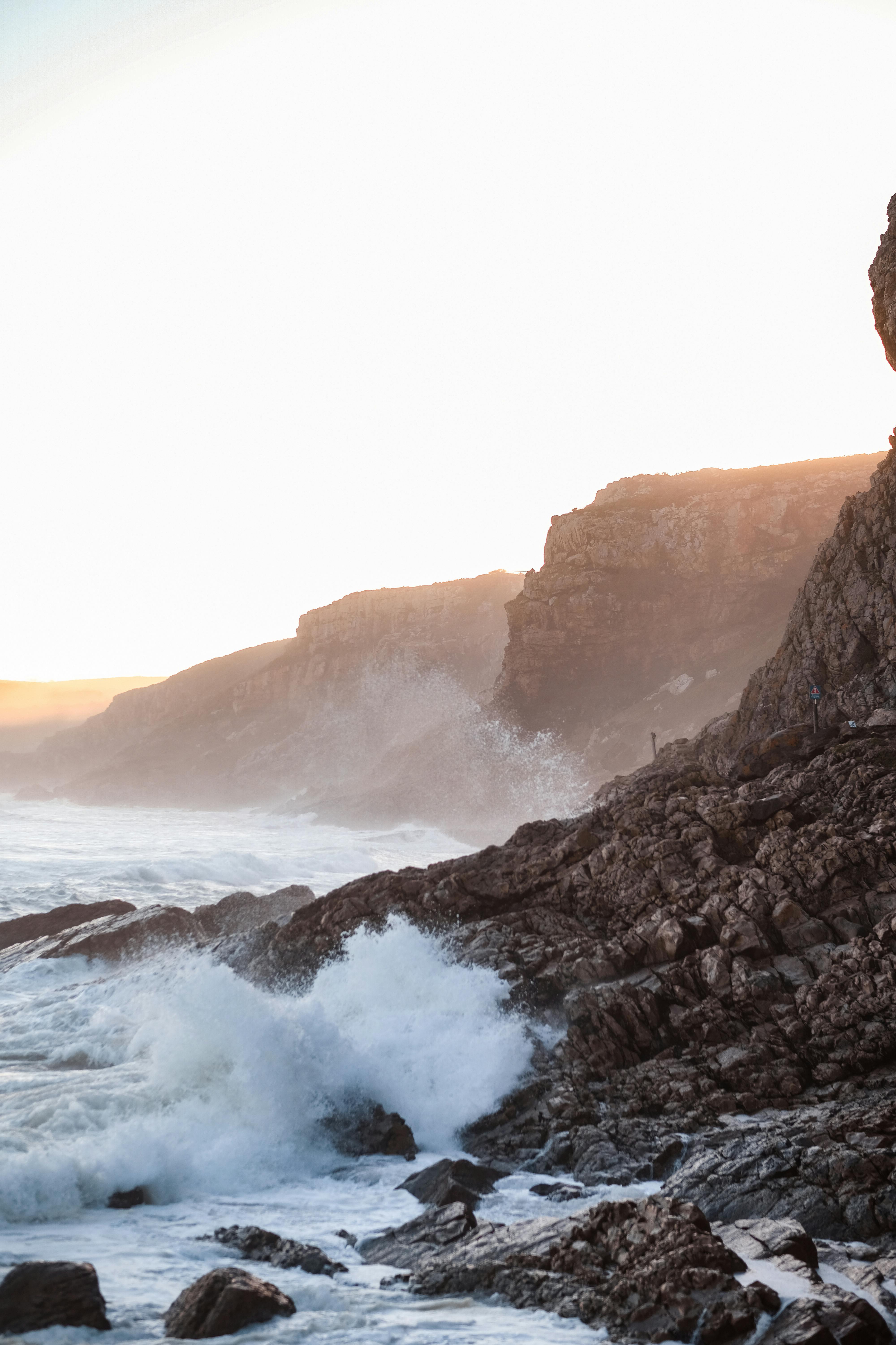 waves breaking on rocky shore