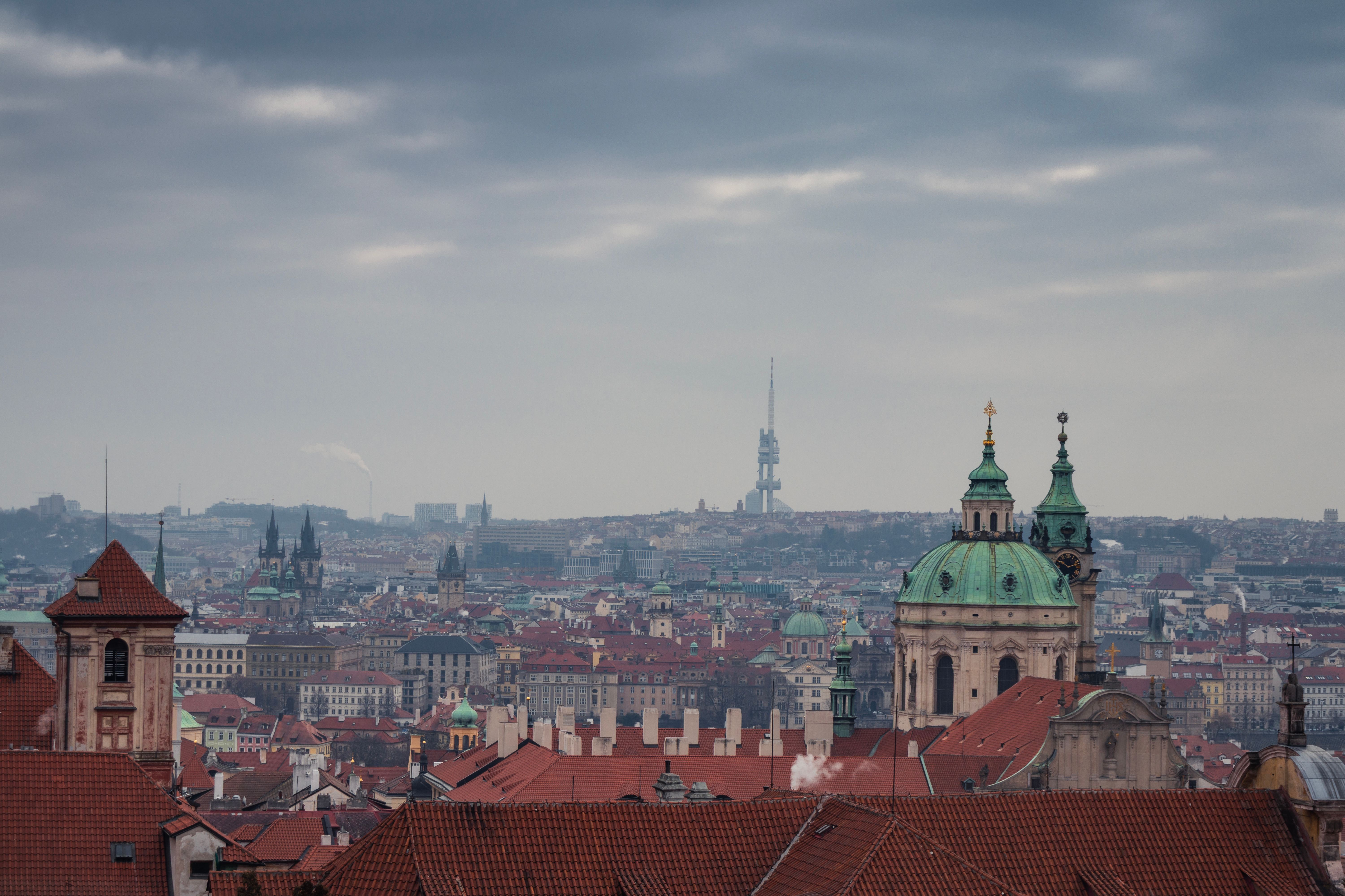 Stunning view of Prague's skyline featuring historical architecture and urban landscape.