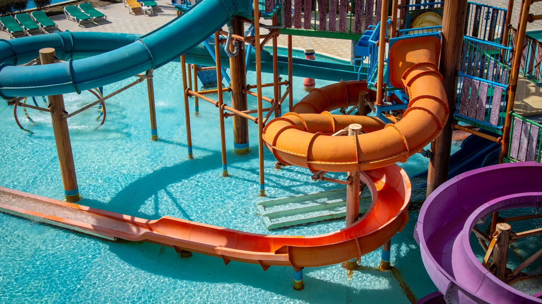 Vibrant water park slides offering fun in the sun for the whole family.