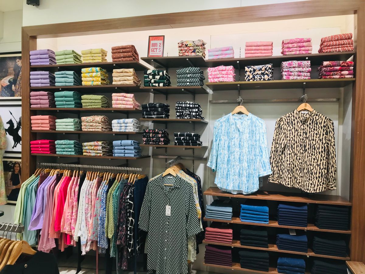 Neatly arranged garments in a retail store