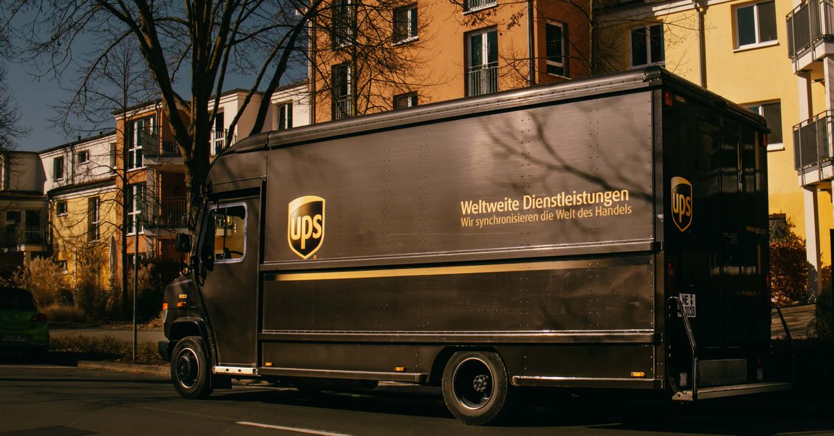 Ups Fun UPS Delivery Truck in Urban Neighborhood · Free Stock Photo