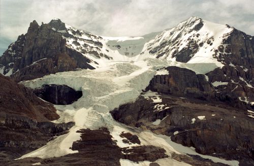 Free Stunning view of a glacier in the Canadian Rockies, showcasing rugged mountains and snow. Stock Photo
