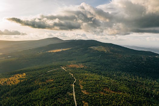 A breathtaking aerial view of mountain landscapes in Špindlerův Mlýn, Czechia.
