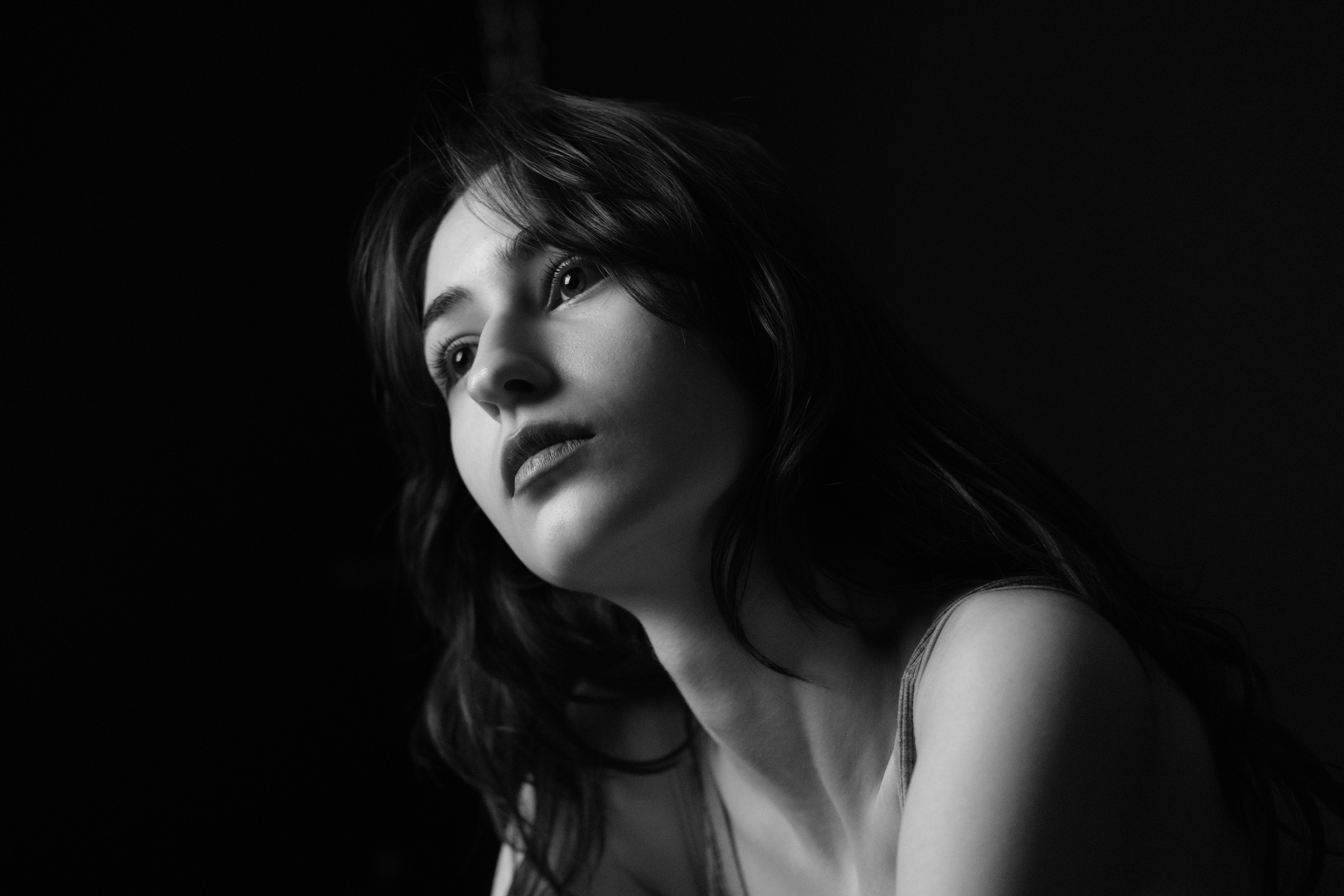 Black and White Portrait of a Contemplative Woman · Free Stock Photo
