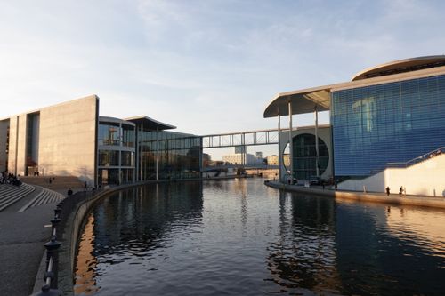 Free Contemporary buildings along the Spree River in Berlin during the day. Stock Photo