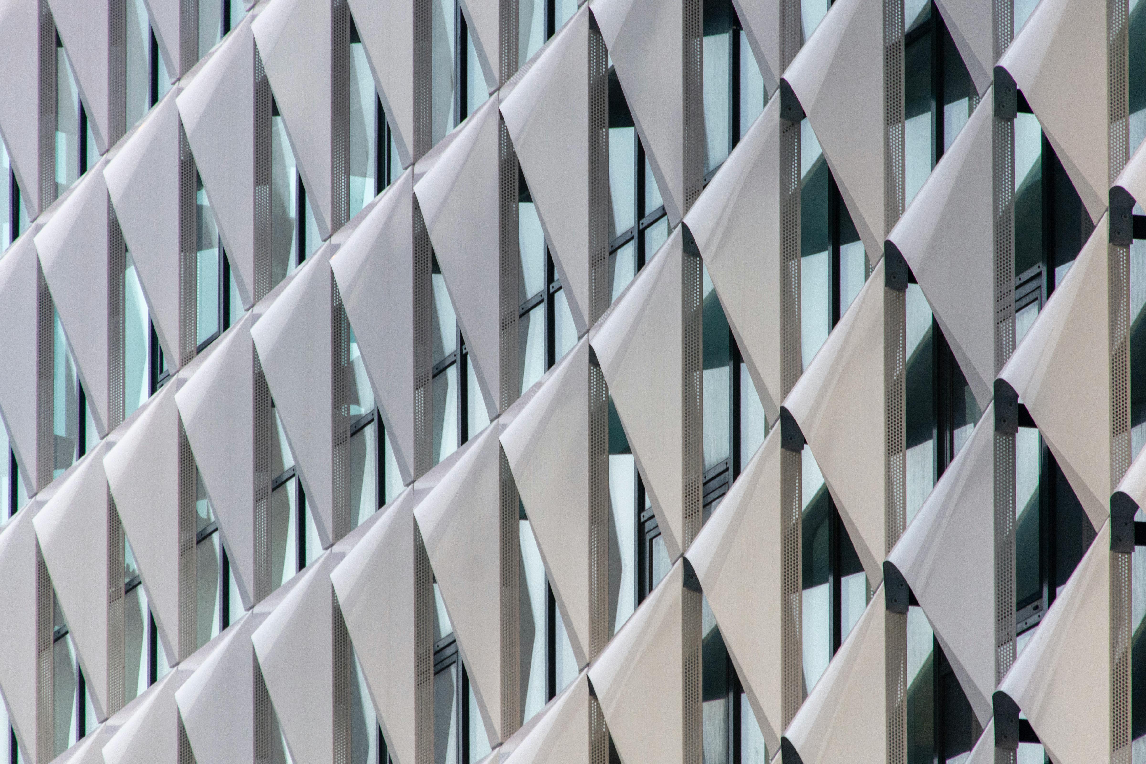 Close-up view of a modern building facade with geometric patterns in Utrecht.