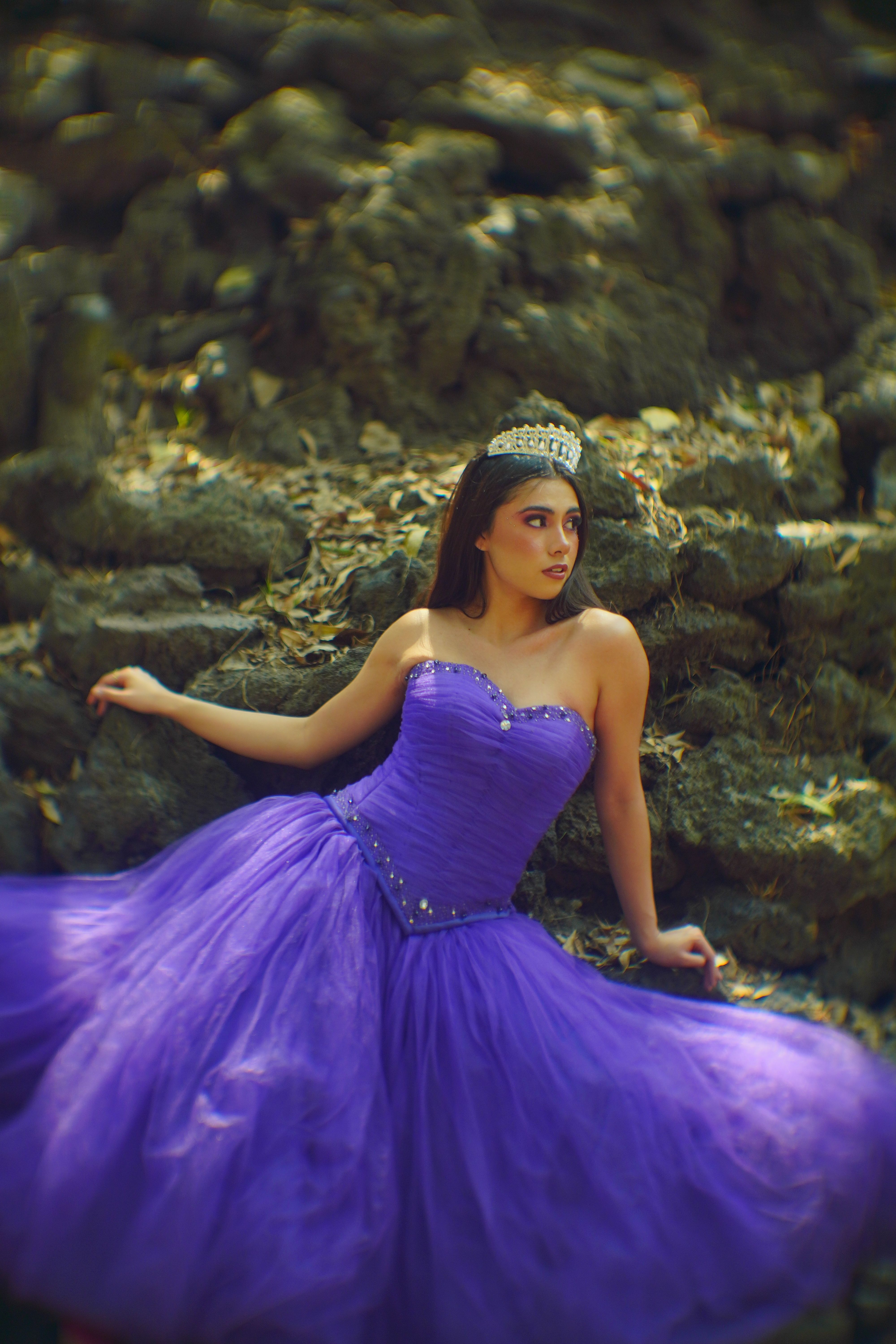 Elegant Woman in Purple Gown Outdoors · Free Stock Photo