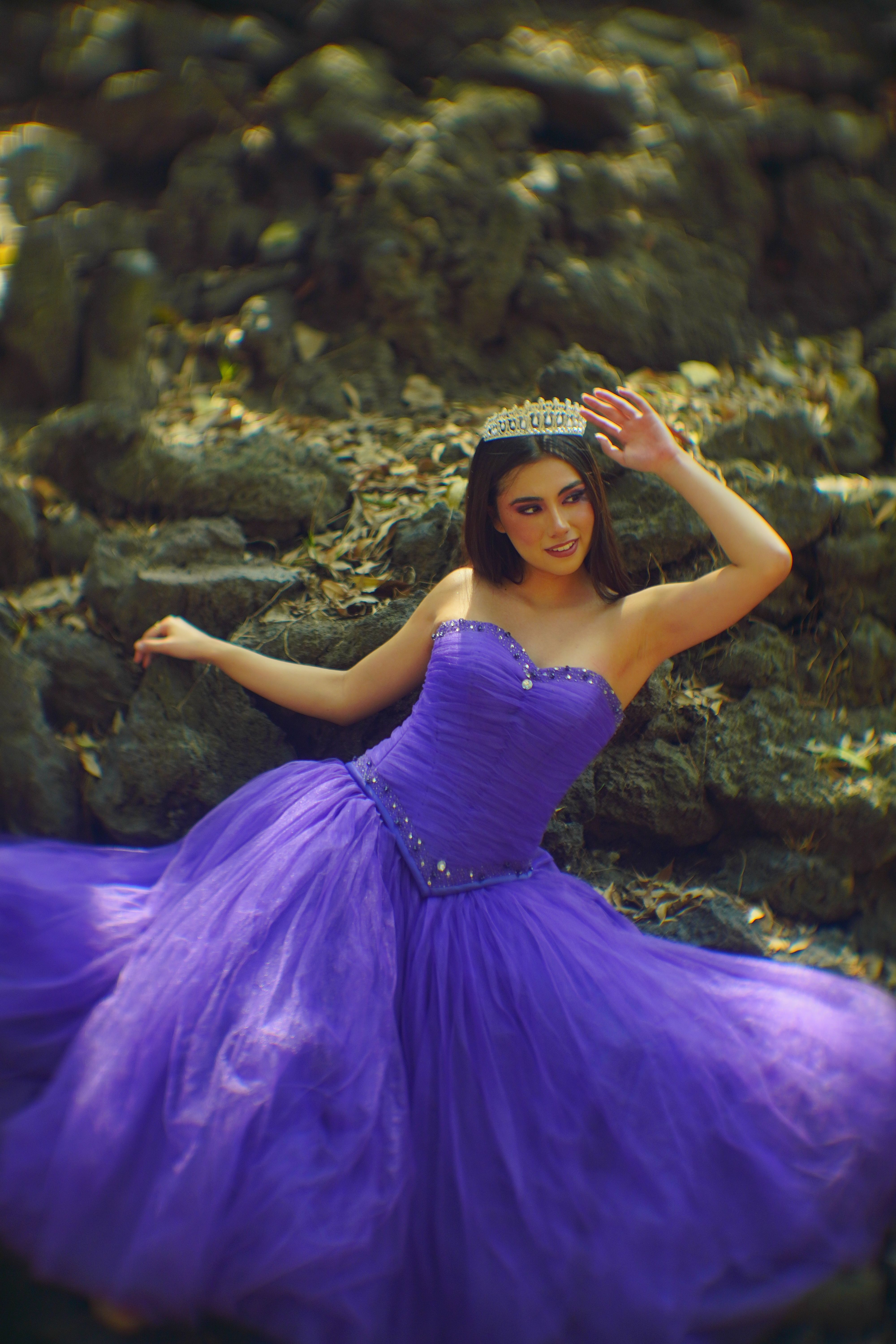 Elegant Woman in Purple Gown Outdoors · Free Stock Photo
