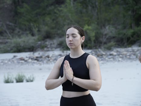 A serene yoga session on a Bali beach, capturing tranquility and mindfulness.