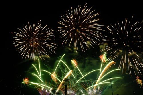 Free Vibrant fireworks light up the night sky in a spectacular display. Stock Photo