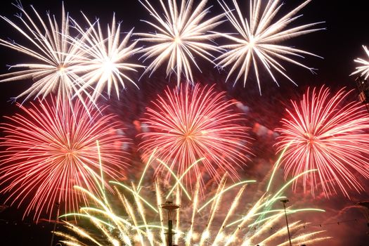 A vibrant explosion of colorful fireworks illuminating the night sky in celebration.