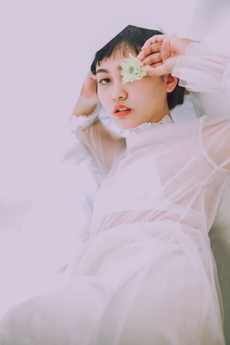 Woman Wearing White Wedding Gown