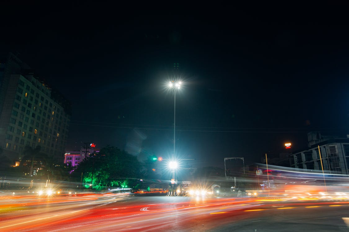 Time-Lapse Photography of Highway During Night