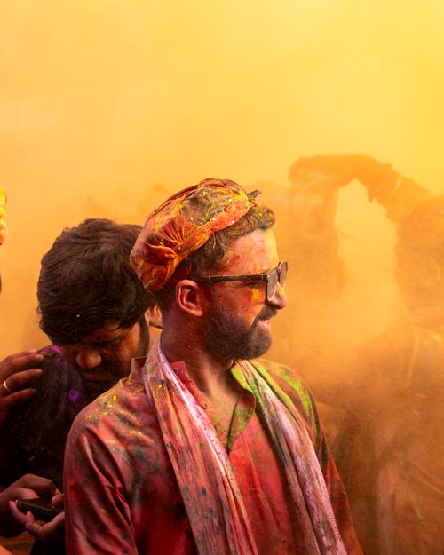 Free Capture the vibrant festivities of Holi in Nandgaon, India with colorful powder and joyful energy. Stock Photo