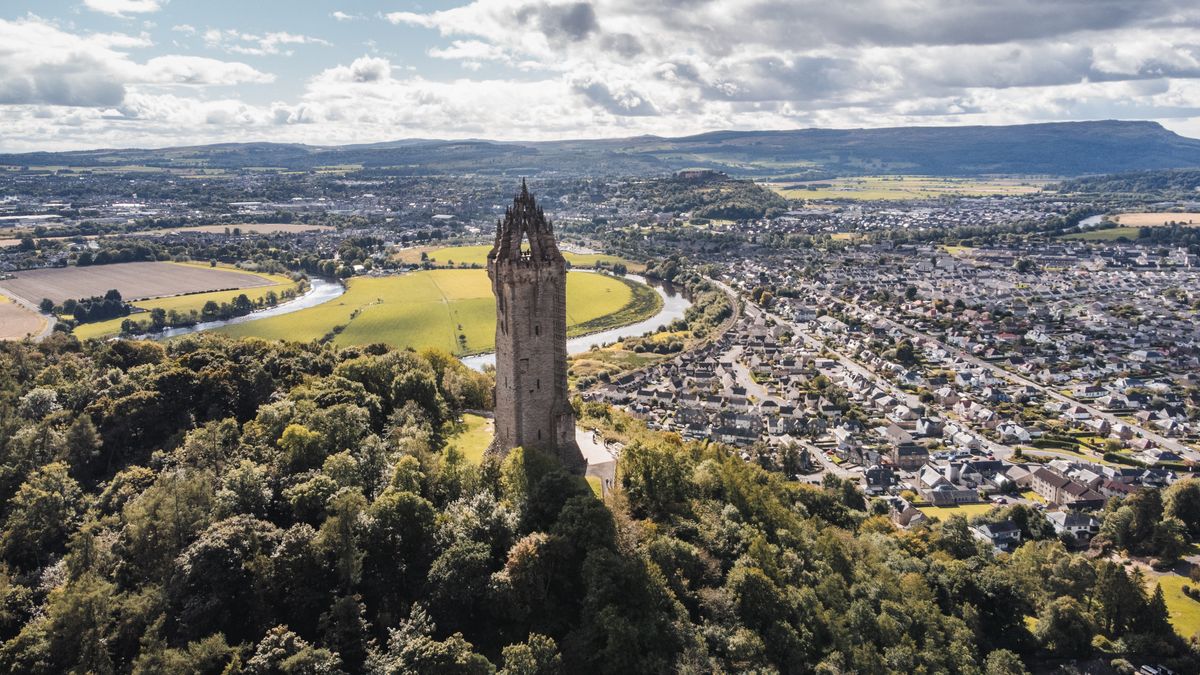 Aerial View of The Wallace Monument in Stirling, Scotland · Free Stock ...