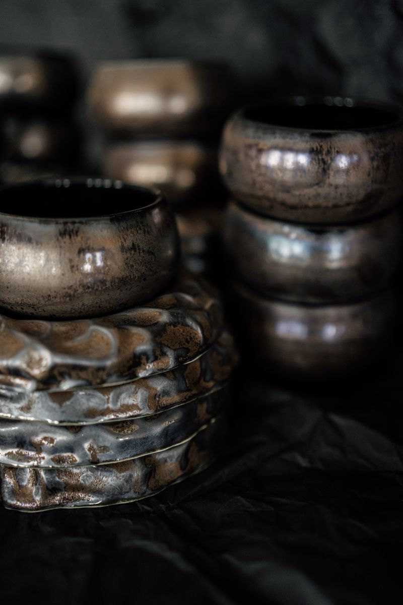 Ceramic Table Vase with a hand-thrown metallic finish