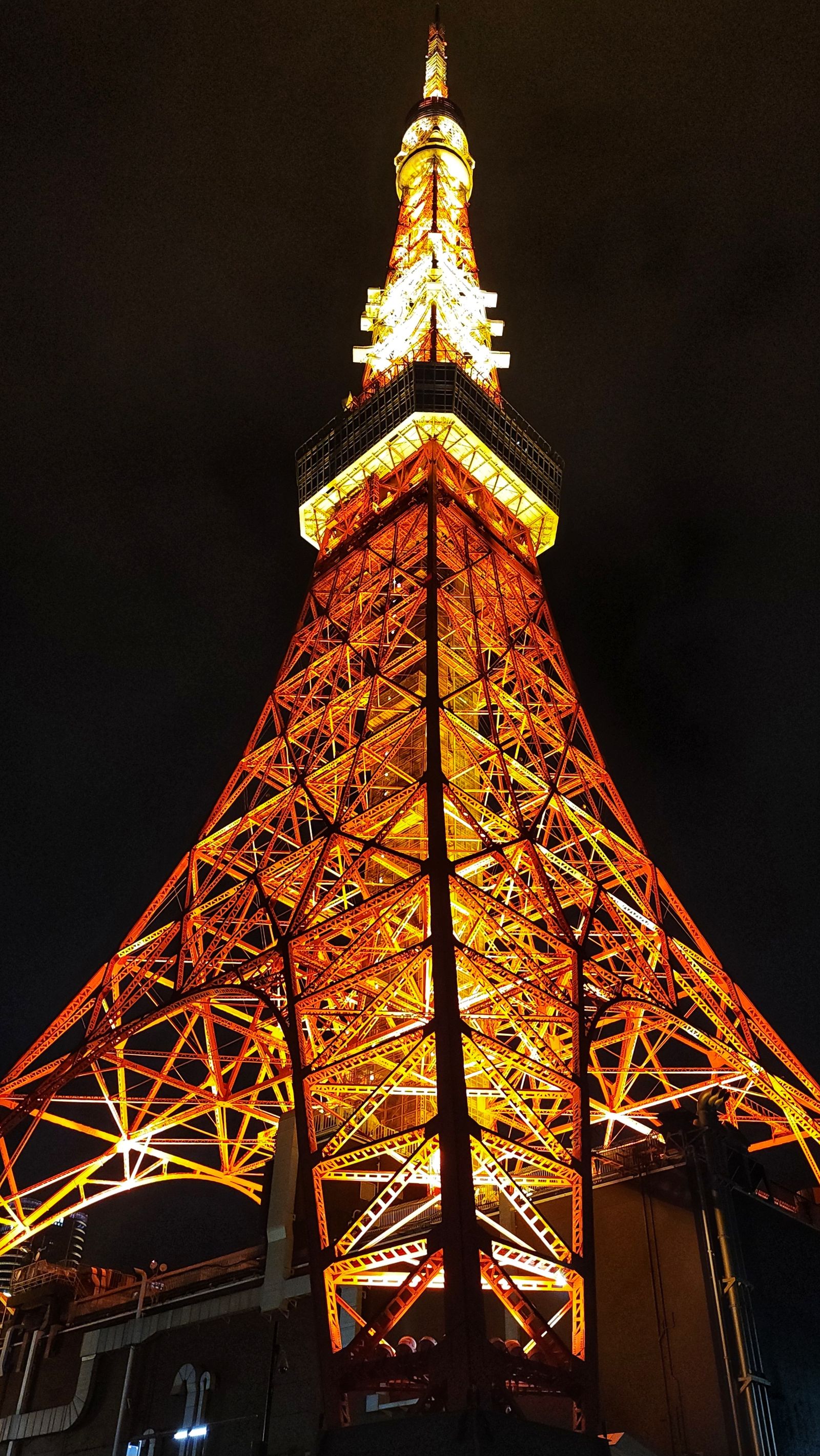 Tokyo Tower lit orange against the night city