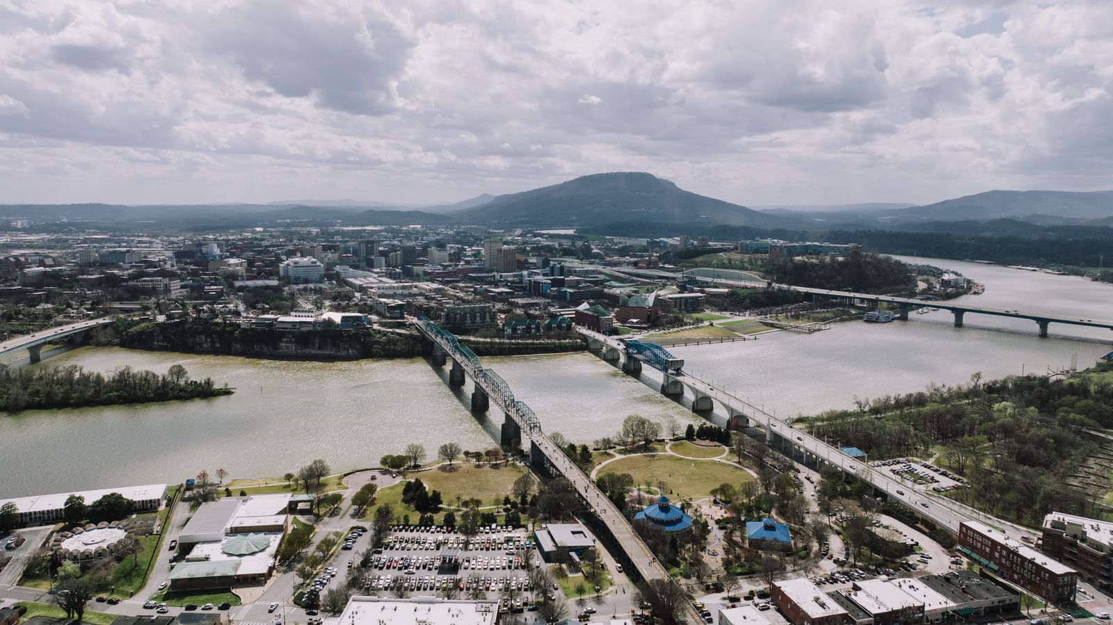 Aerial view of Chattanooga bridges and river