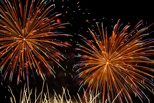 Bright and colorful fireworks display illuminating the night sky, perfect for festive celebrations.
