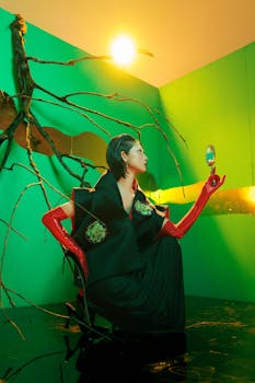 A dramatic high-fashion editorial with a surreal, Japanese-inspired theme.