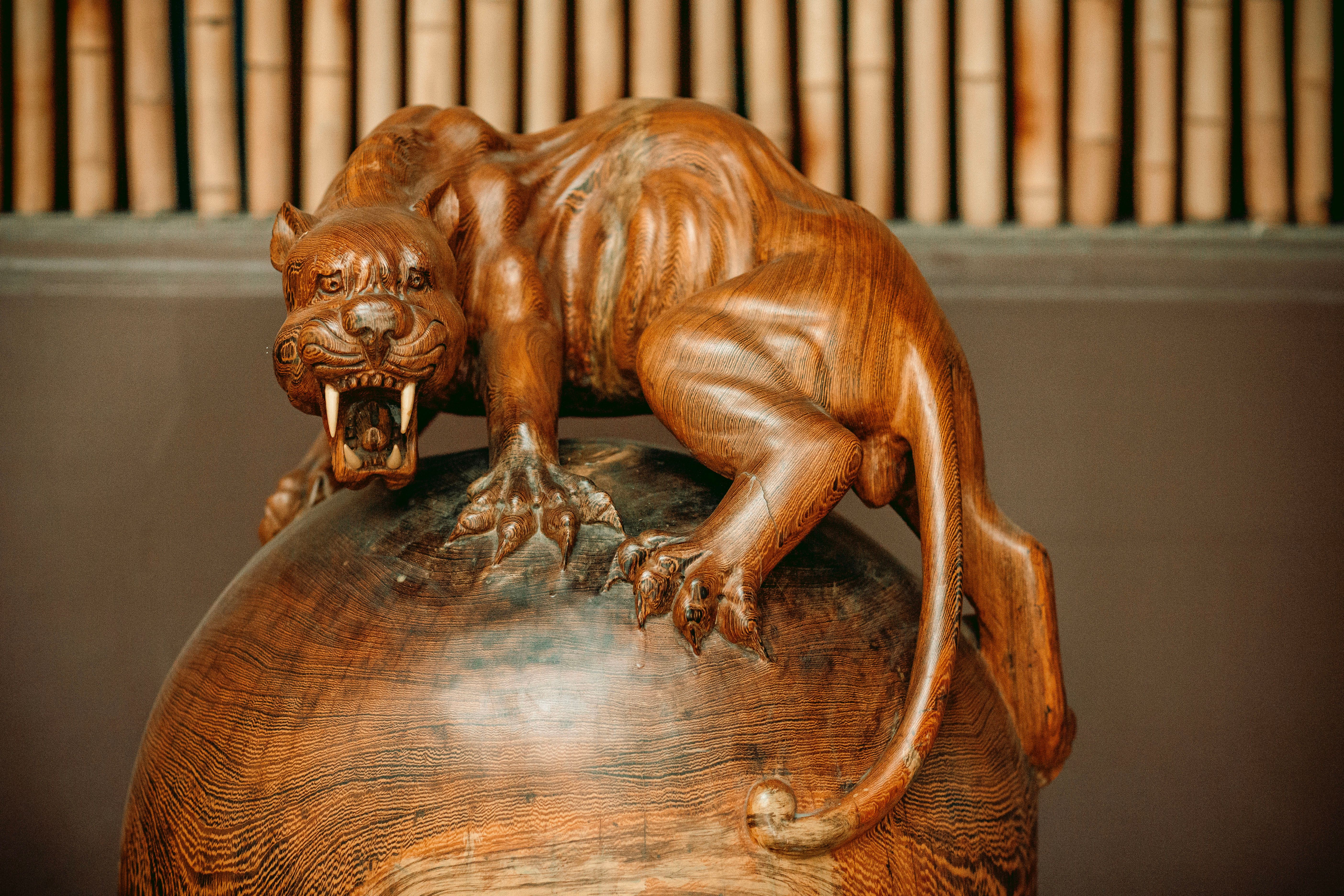 Intricate Wooden Carving of a Panther · Free Stock Photo