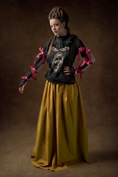 这张照片捕捉到了一位穿着独特服装的时尚女性肖像