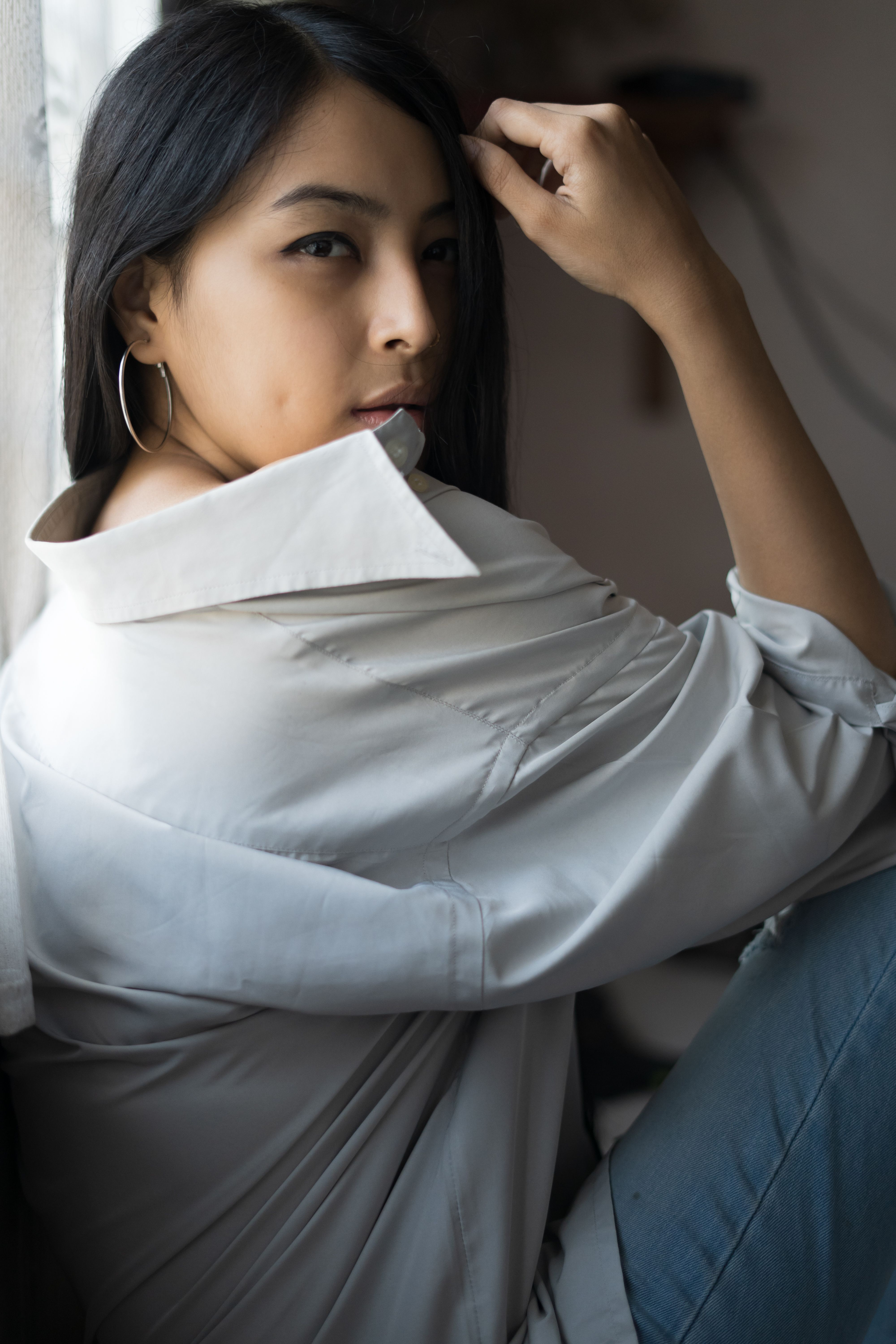 Portrait of a Woman Wearing White Shirt · Free Stock Photo